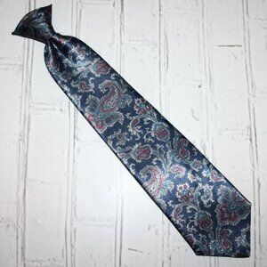 🔵🌿 Vintage Navy Paisley Clip-On Tie · Ketch · 17.5" 🌿🔵